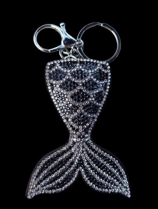 Charmed By SLG Accessories - Black And Silver Mermaid Tail Bag Charm Keychain with Gold Accents